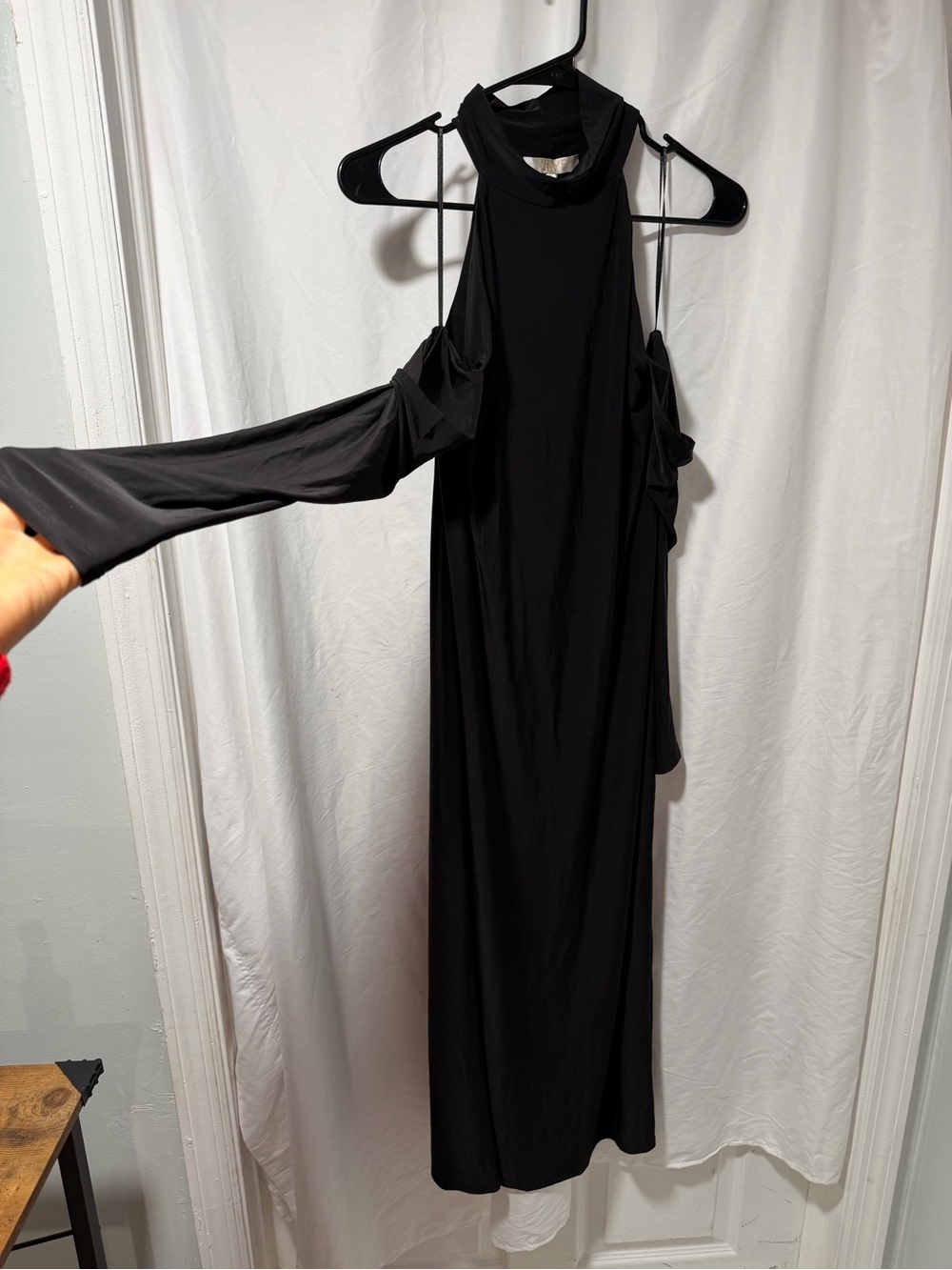 Wayf Black Cold-Shoulder High-Neck Maxi Dress